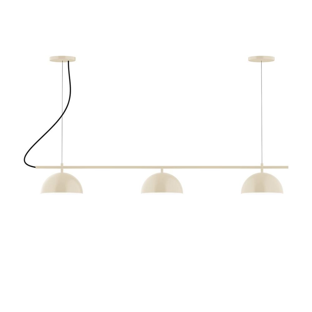 Montclair Lightworks CHA431-G15-16-C01 3-Light Linear Axis Chandelier with 6 inch White Opal Glass Globe with Brown and Ivory Houndstooth Fabric Cord, Cream